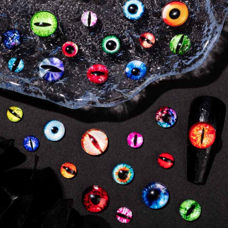 HFKPJRT 150Pcs Eye Nail Charms, 6mm 8mm 10mm Eyeball Charms for Nails, Dragon Eye Nail Charms, Animal Eyes Beads Decoration for Acrylic Nails, 3D Glass Eyes for Dolls, Halloween DIY Craft - Image 3